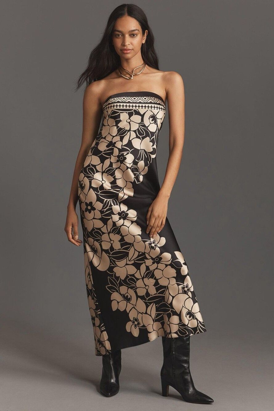 New Anthropologie The Fleur Strapless Satin Maxi Slip Dress Size XL